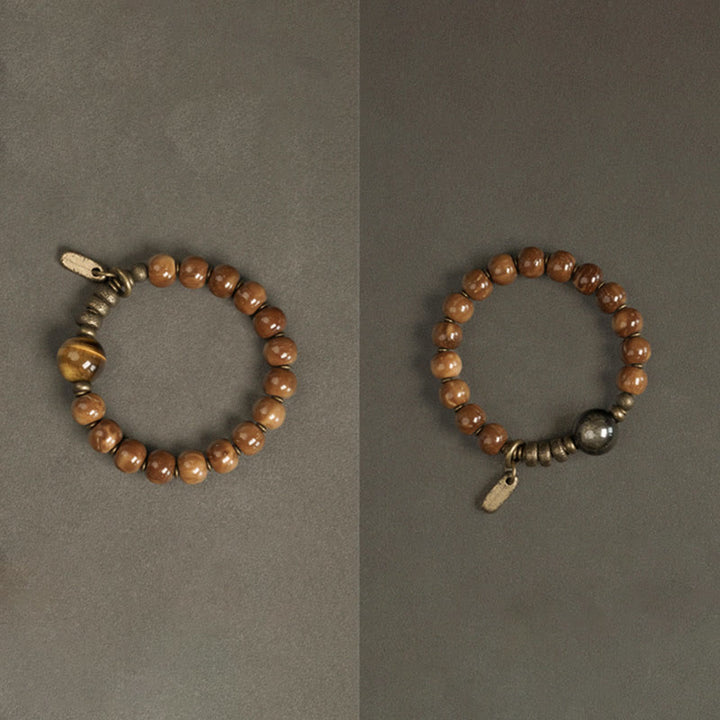 Buddha Stones Kuka-zaad, tijgeroog, goudkleurige obsidiaan, messing, koperen Armband - image 14