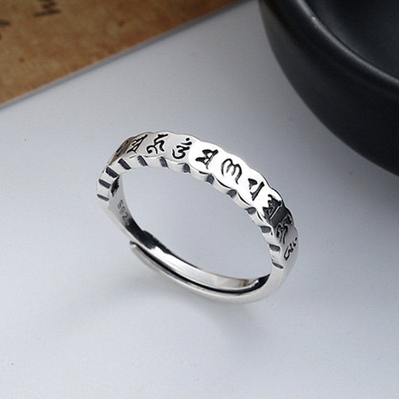 Buddha Stones Ring van 925 sterling zilver met de tekst "Zes Ware Woorden" en "Rust en Wijsheid". - image 1