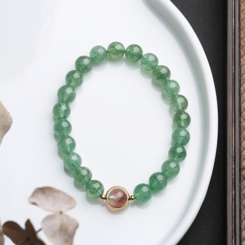 Buddha Stones Natuurlijke groene aardbeikwarts kalmerende Armband - image 4