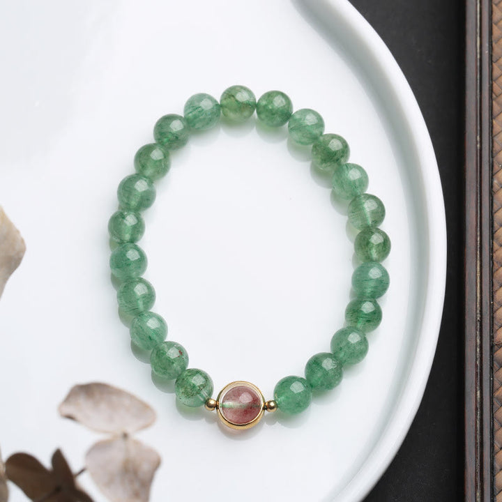 Buddha Stones Natuurlijke groene aardbeikwarts kalmerende Armband - image 4
