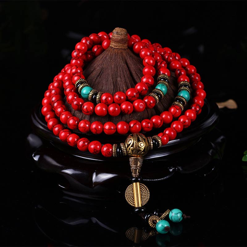 Buddha Stones Tibetaanse Mala geluksketting / Ketting met rode turkoois - 8mm* 108 - image 0