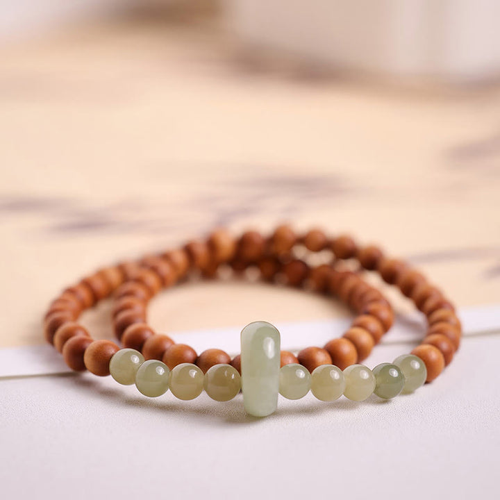 Buddha Stones Sandelhout Hetian Jade Armband met Dubbele Wikkel - image 1