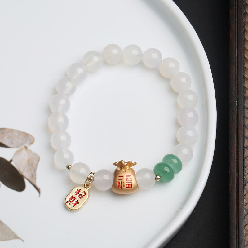 Buddha Stones Natuurlijke witte agaat, rode agaat, geldzak, Fu-teken, klavertje vier, Armband - Geldzak van witte agaat - image 0