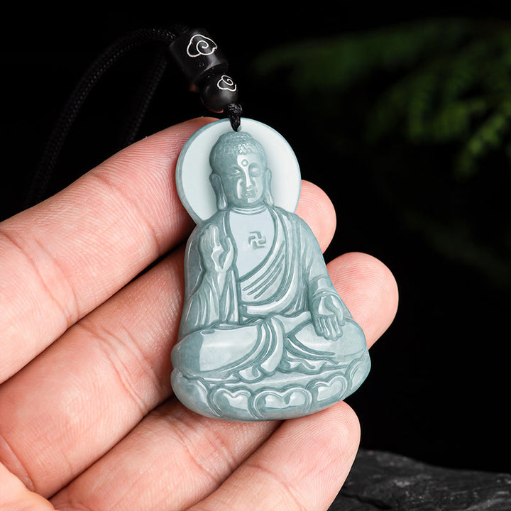 Buddha Stones Amitabha Boeddha Amulet van Natuurlijke Jade Lotus, symbool van mededogen, Ketting - image 2