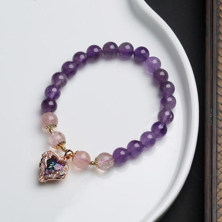 Armband van natuurlijke amethist en aardbeikwarts. - Amethist en aardbeikwarts - image 0