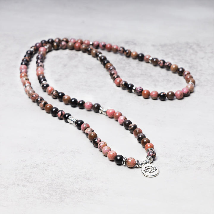 Buddha Stones 108 Mala kralen, rhodoniet, lotus, compassie- Armband - image 2