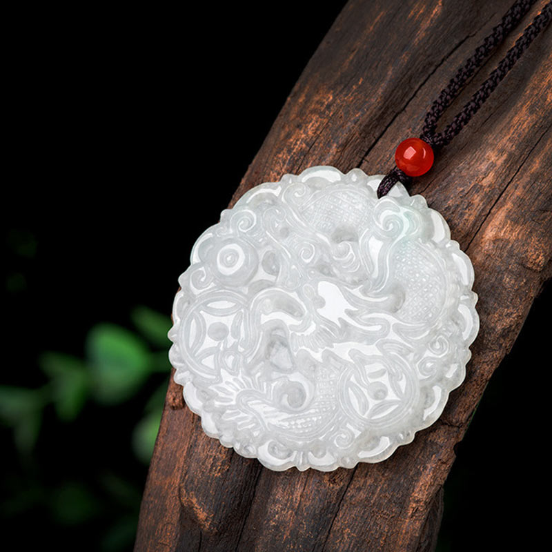 Buddha Stones Witte jade draak Ketting met hanger. - image 4