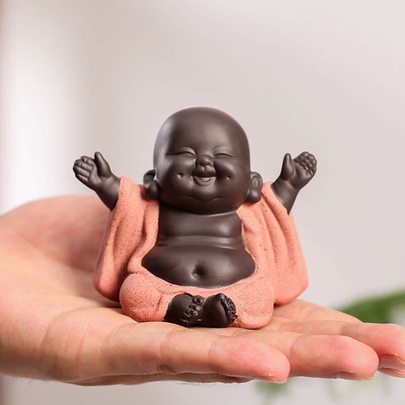 Buddha Stones Altijd glimlachende lachende Boeddha, symbool van rijkdom en geluk, paarse klei Maitreya beeldje ter decoratie - Altijd glimlachende lachende Boeddha - image 0