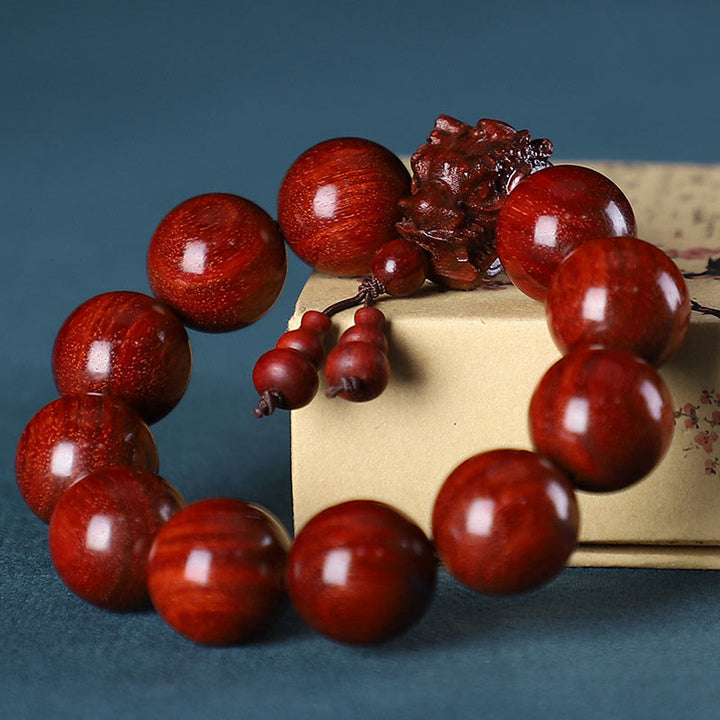 Buddha Stones Rozenhout, groene sandelhout, kleine bladeren, rode sandelhout, draak, gesneden Armband - Afrikaans sandelhout - image 10