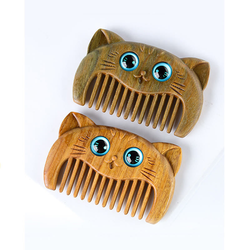 Buddha Stones Eenvoudige kattenkam met groene sandelhoutpasta, draagbare Kam - image 5