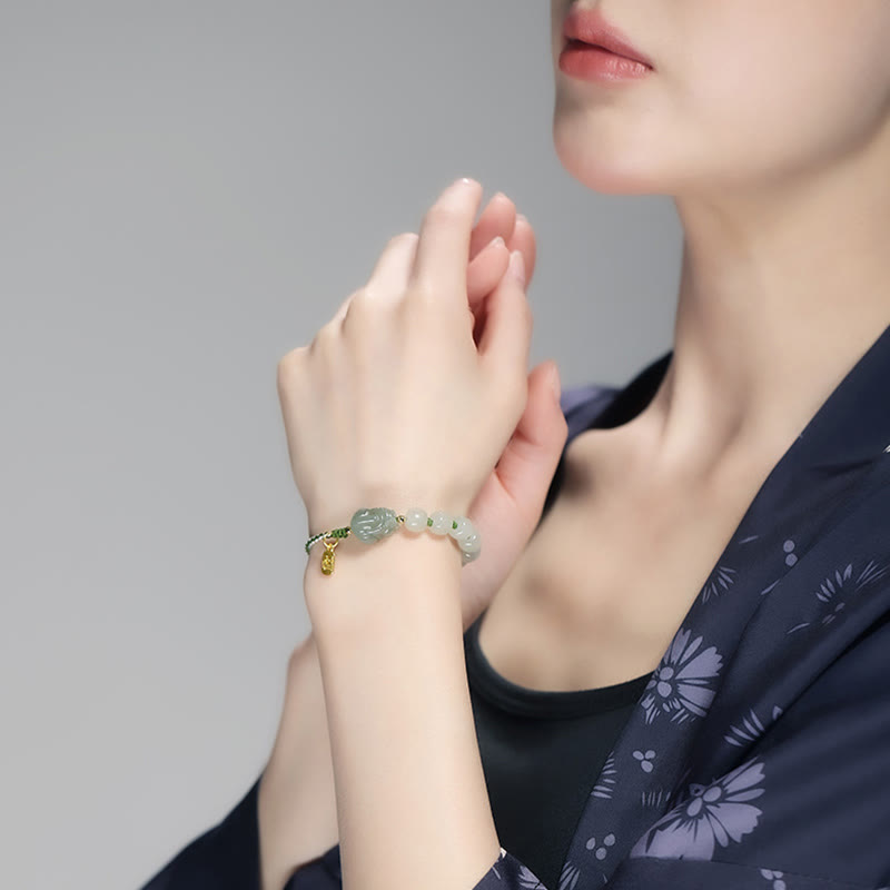 Buddha Stones Armband van natuurlijke Hetian-jade met PiXiu-gelukskarakter. - image 6