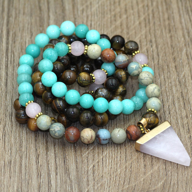 Buddha Stones Mala Armband met 108 kralen van natuursteen en tijgeroog. - image 1