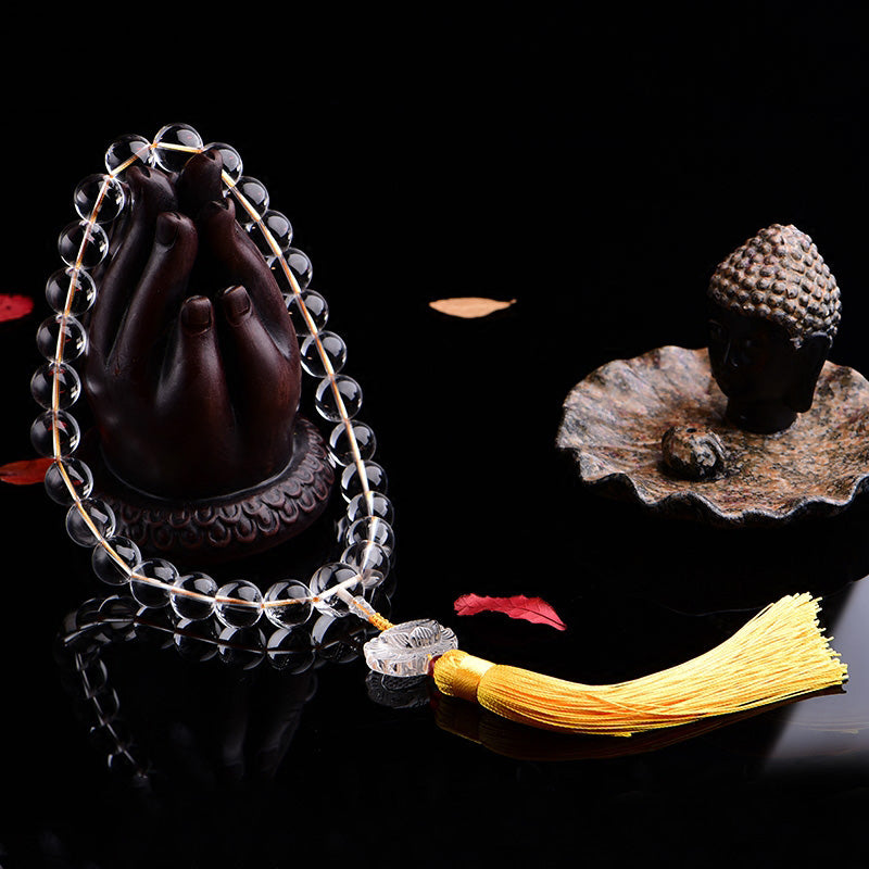 Buddha Stones Natuurlijke witte kristallen lotus Pols Mala meditatiekwasten Mala autodecoratie - image 1