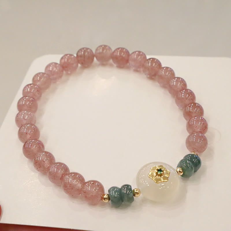 Buddha Stones Natuurlijke aardbeikwarts chalcedoon jade helende Armband - image 5