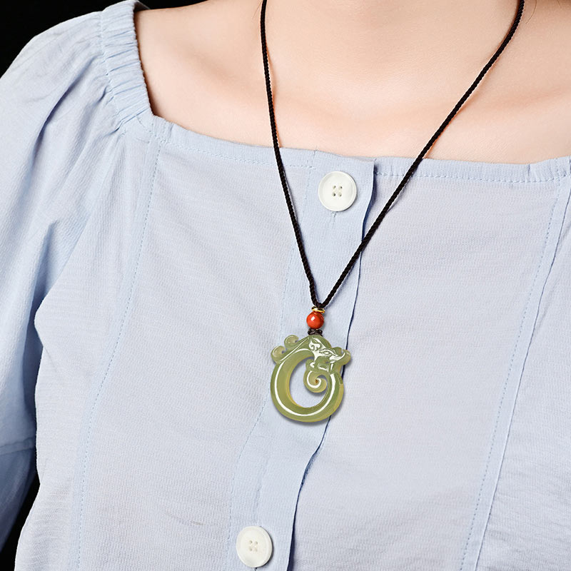 Buddha Stones Witte jade cyaan jade draak Ketting hanger - image 2
