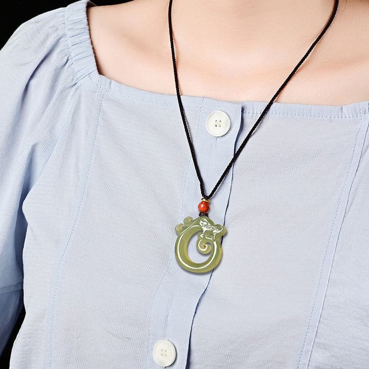 Buddha Stones Witte jade cyaan jade draak Ketting hanger - image 2
