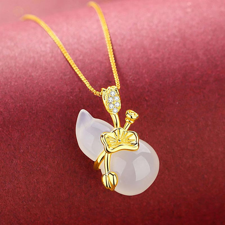 Buddha Stones Cyan Jade Kalebas Lotusblad Hanger Ketting met Overvloed - image 6
