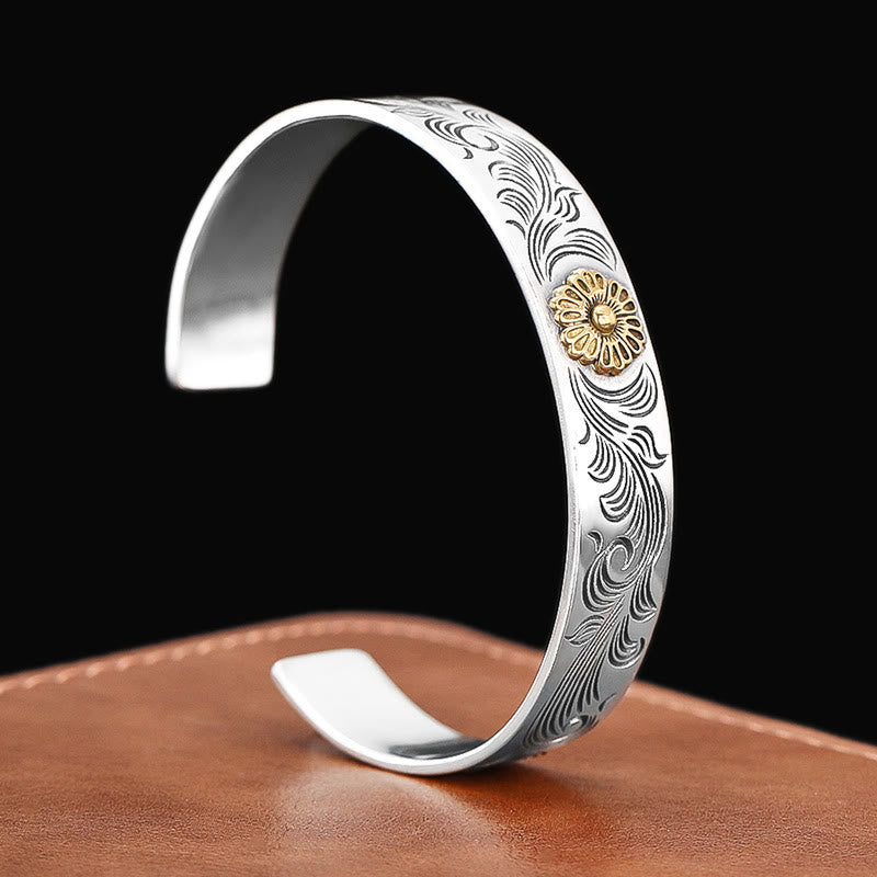 Buddha Stones Tang-dynastie geluksarmband met bloemmotief, rozen, veren en gesneden koper . - image 1