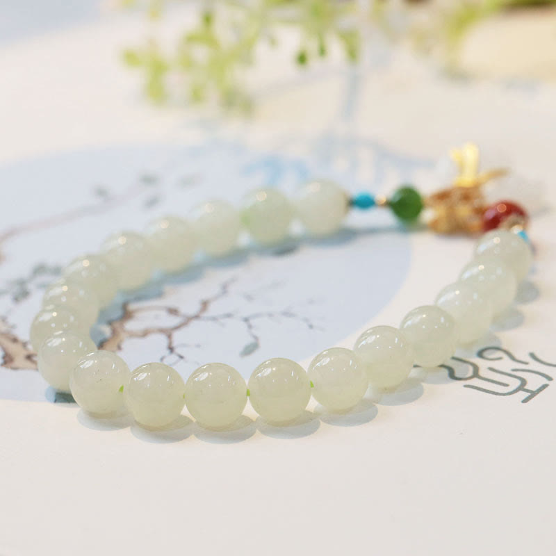 Buddha Stones Natuurlijke Hetian witte jade, 14 karaat verguld, geldzakje/ Armband - image 2