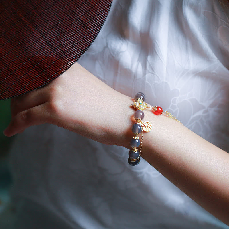 Buddha Stones Natuurlijke grijze agaat Fu karakter parel kwastje Armband - image 15