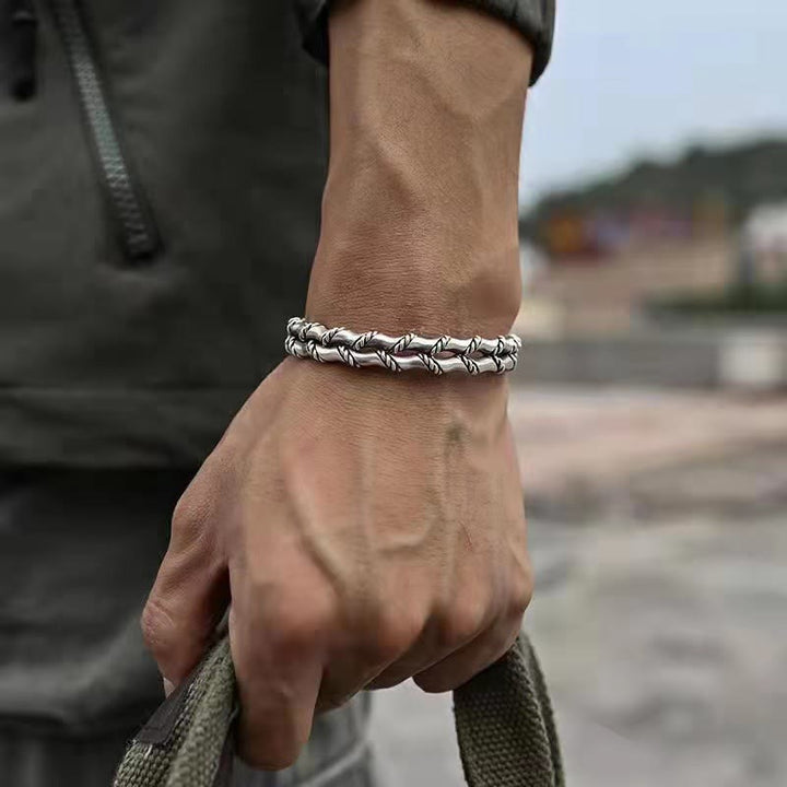 Buddha Stones Vintage dubbellaagse Manchetarmband met Bangle - Bamboepatroon (binnendiameter 55-60 mm) - image 0