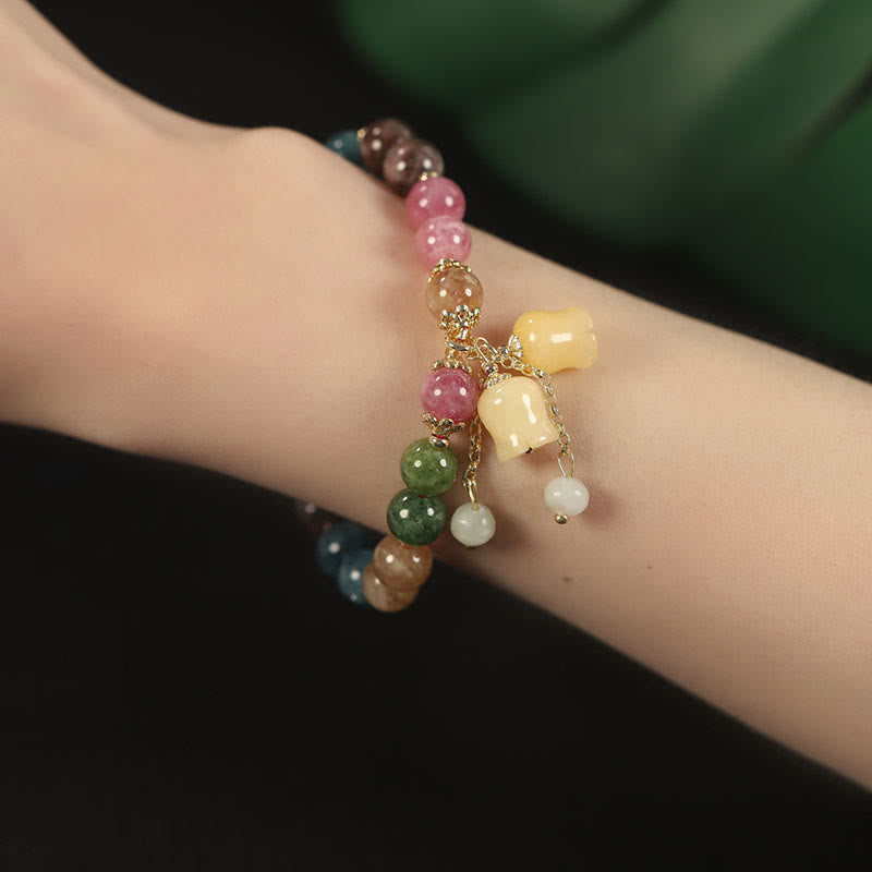 Buddha Stones Natuurlijke kleurrijke toermalijn bloemkralen Armband - image 9