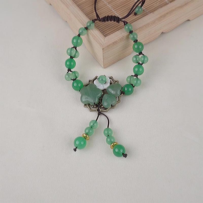 Buddha Stones Natuurlijke groene jade Armband met bungelende bloem - image 17