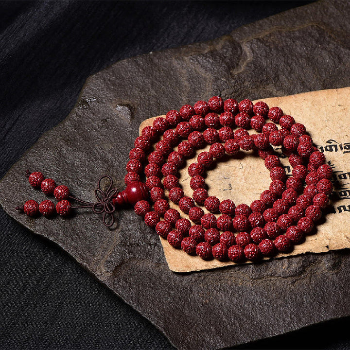 Buddha Stones 108 Mala kralen met cinnaber Om Mani Padme Hum patroon gegraveerde Armband - image 4