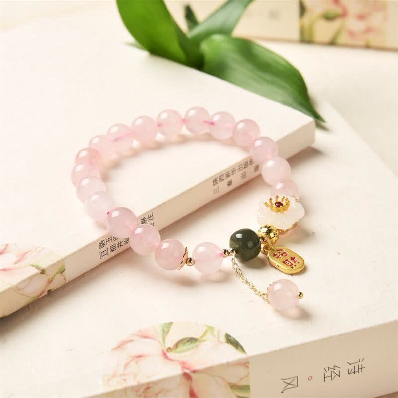 Buddha Stones Natuurlijke roze kristallen jade bloem warme liefde Armband - image 1