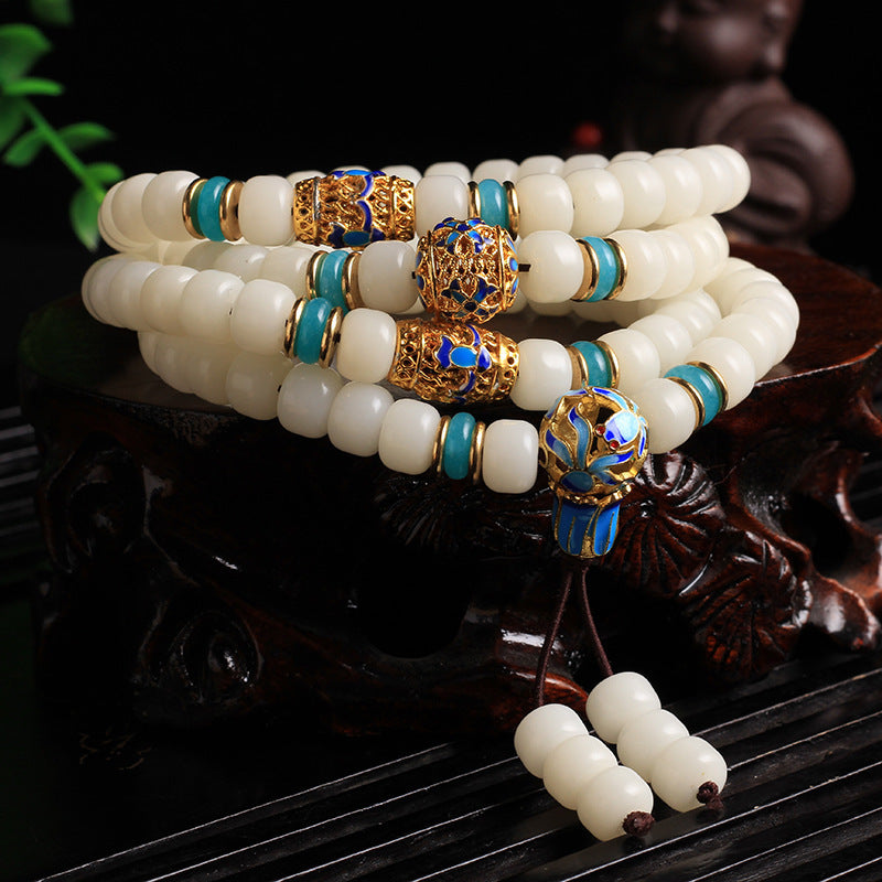 Buddha Stones Natuurlijke witte bodhizaad Mala met 108 kralen, een Armband voor welvaart. - 8* 10mm - image 0