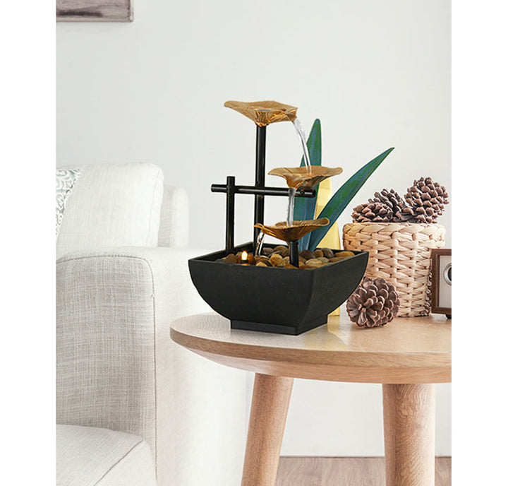 Buddha Stones Drie lagen watervalfontein tafeldecoratie met lotusbloemen en rivierstenen - image 13
