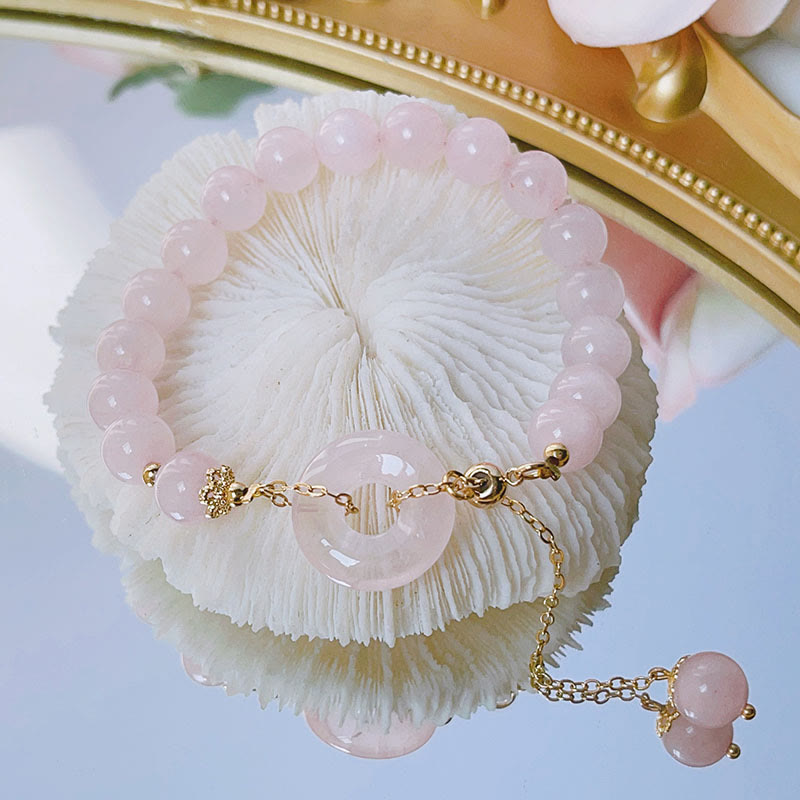 Buddha Stones Armband met vredesgesp en liefdesbedeltje van natuurlijk roze kristal - Roze kristal (Verzachtend♥Warmte) - image 0