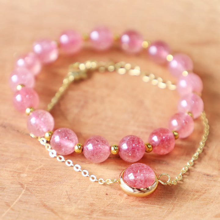 Buddha Stones Zonnesteen Aardbeikwarts Kristal Positieve Armband - image 3