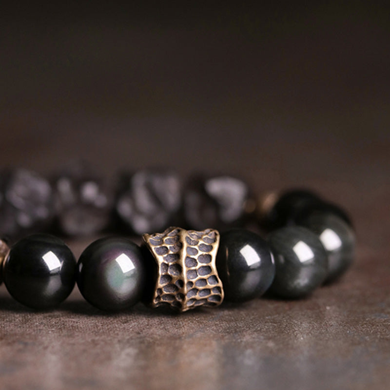 Buddha Stones Armband voor koppels, gemaakt van zwart obsidiaan, ebbenhout en koper. - image 6