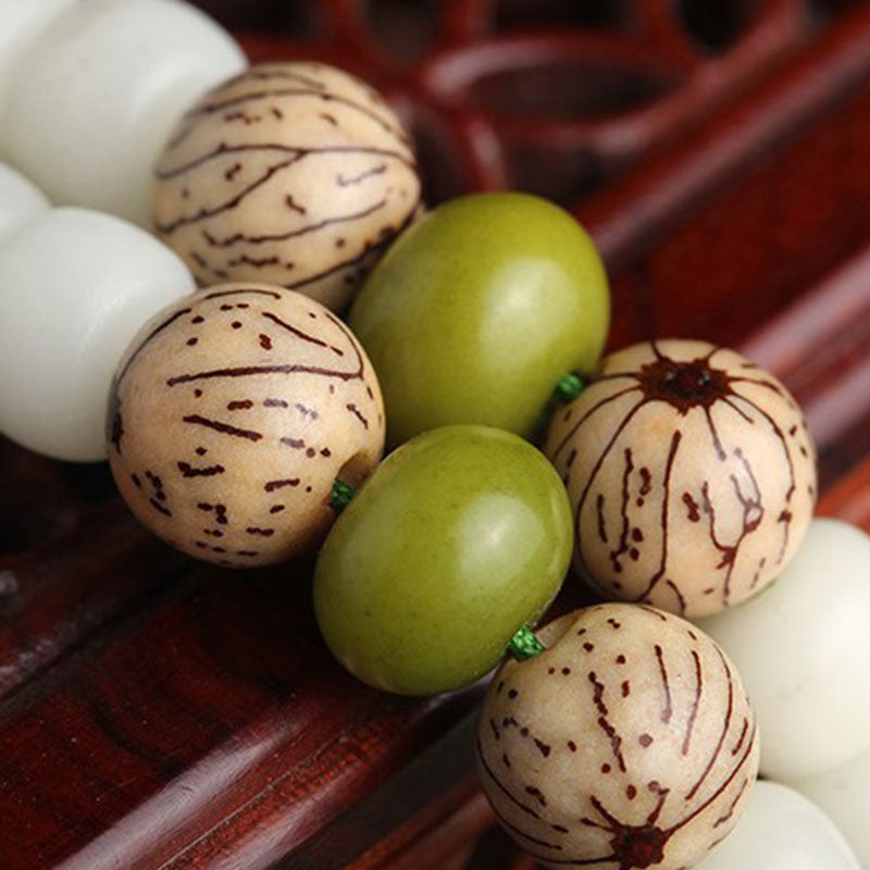 Buddha Stones Witte jade Bodhi Lotus Mala Harmonie Ketting en Armband - image 11