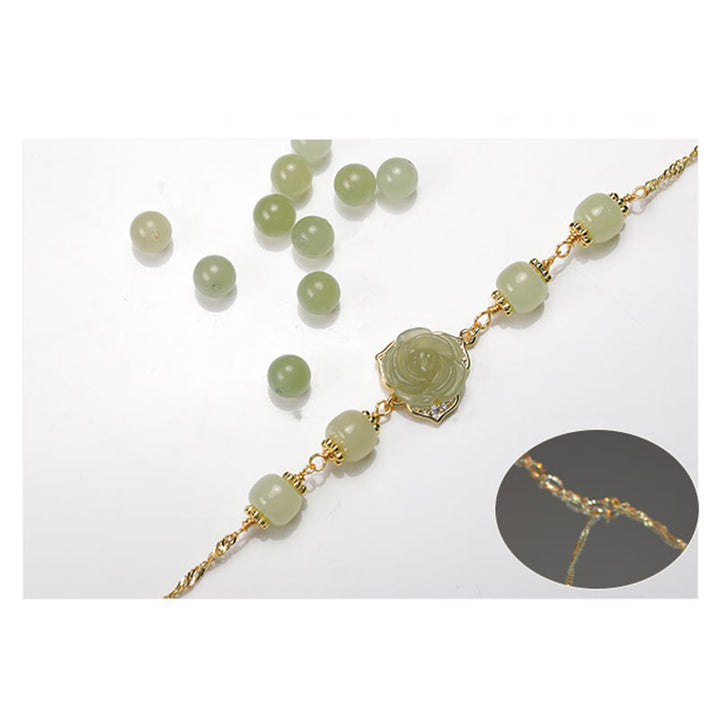Buddha Stones 14-karaats vergulde Hetian jade rozenbloem Armband - image 13