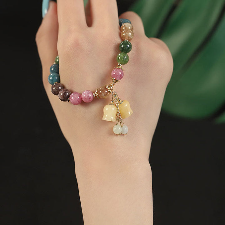 Buddha Stones Natuurlijke kleurrijke toermalijn bloemkralen Armband - image 11