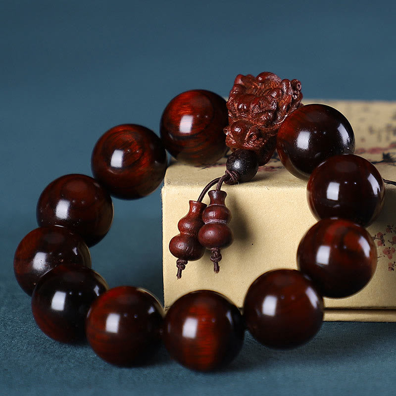 Buddha Stones Rozenhout, groene sandelhout, kleine bladeren, rode sandelhout, draak, gesneden Armband - Kleinbladig rood sandelhout - image 8