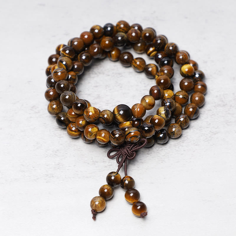 Buddha Stones Tibetaanse gebedsmala met 108 natuurlijke tijgeroog Armband Ketting . - image 1