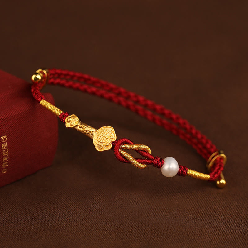 Buddha Stones 24K Gouden Armband met Ruyi-handvat en Fu-teken: Konijn, Parel, Geluk. - image 9