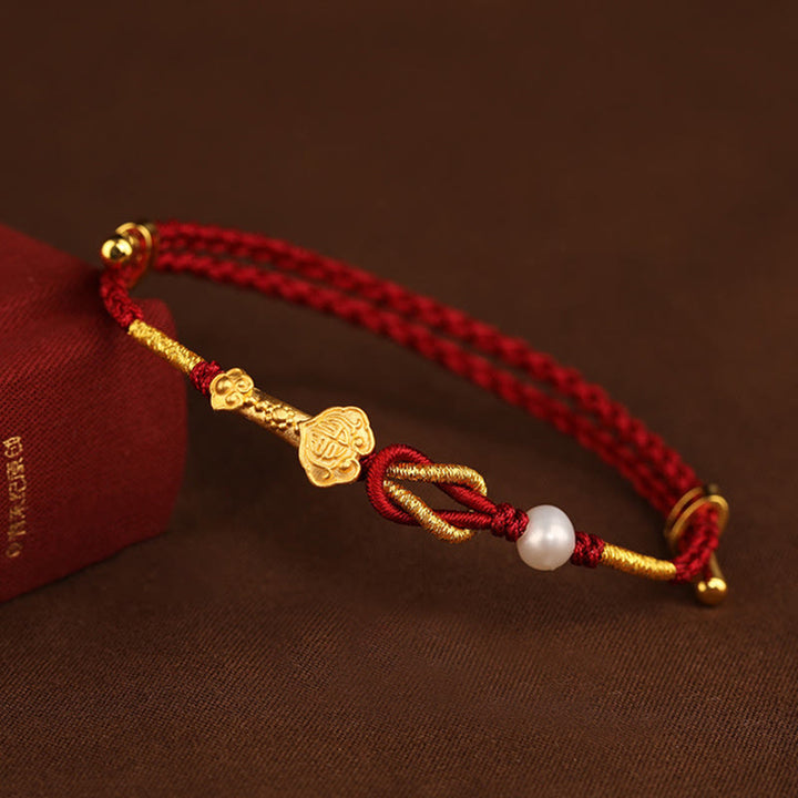 Buddha Stones 24K Gouden Armband met Ruyi-handvat en Fu-teken: Konijn, Parel, Geluk. - image 9