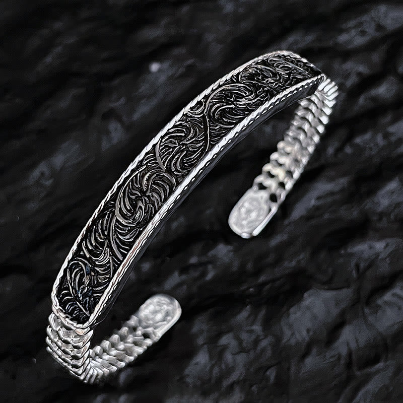 Buddha Stones Tang-dynastie Manchetarmband met bloemmotief, gegraveerd door koper , Bangle Ring - Zilveren Tang-dynastie bloemmotief - Bangle-armband - image 5