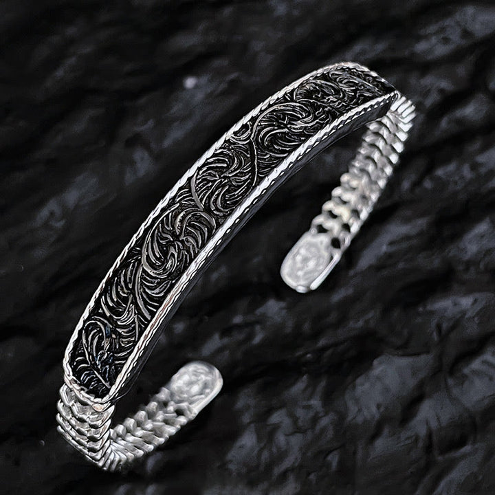 Buddha Stones Tang-dynastie Manchetarmband met bloemmotief, gegraveerd door koper , Bangle Ring - Zilveren Tang-dynastie bloemmotief - Bangle-armband - image 5