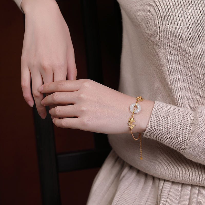 Buddha Stones Witte jade Armband met koi-vis als symbool van voorspoed - image 3