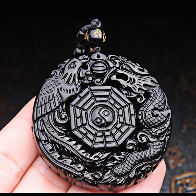 Buddha Stones Bagua Draak Feniks Obsidiaan Vervulling Hanger Ketting - image 10
