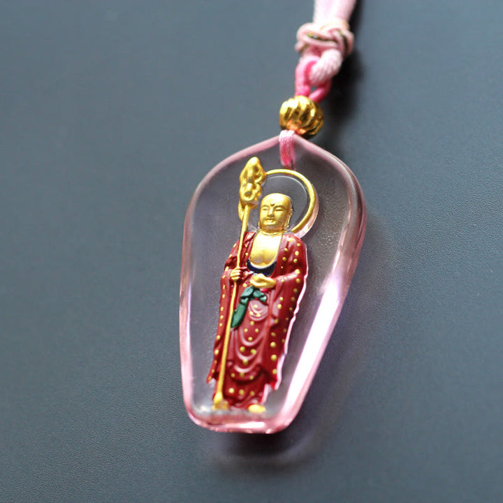 Buddha Stones Ksitigarbha Boeddha Liuli Crystal Compassion Amulet Ketting hanger - Roze staande Ksitigarbha - image 7