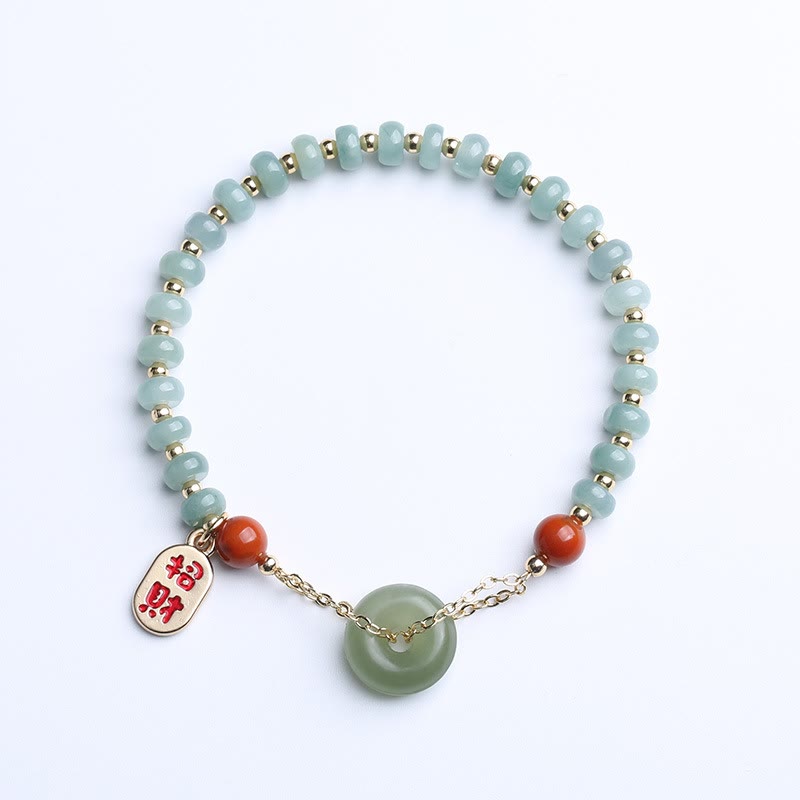 Buddha Stones Natuurlijke Hetian jade rode agaat vredesgesp Armband - Hetian Jade (Welvaart♥Overvloed) (Polsomtrek 14-16 cm) - image 0