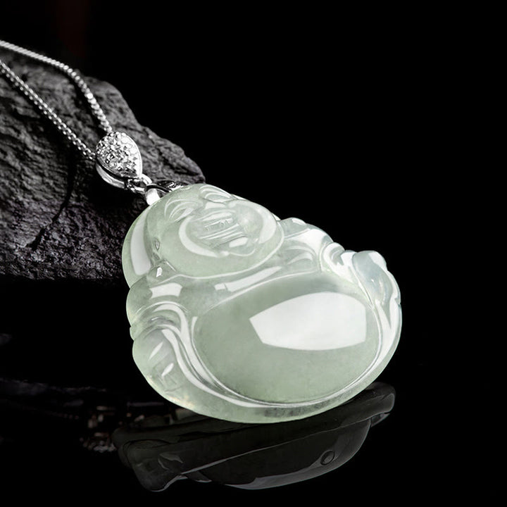 Buddha Stones Natuurlijke jade lachende Boeddha welvaart overvloed ketting Ketting van titaniumstaal - image 2