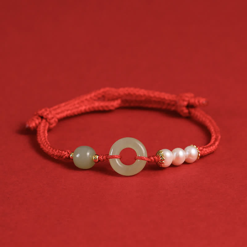 Buddha Stones Natuurlijke Hetian jade parel vredesgesp Armband - Rood - image 10