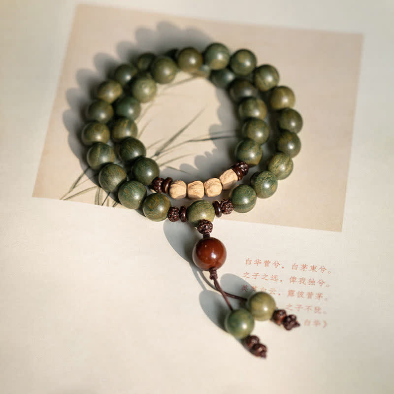 Buddha Stones Groene sandelhouten Armband met positieve boodschap en vredesmotief - 10mm - 18 cm - image 7
